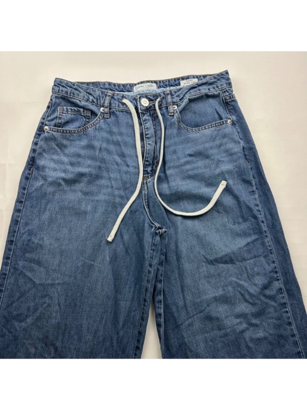 Laura Ashley Blue Drape Denim Wide Leg Pants 10 / 30 - Picture 2 of 6
